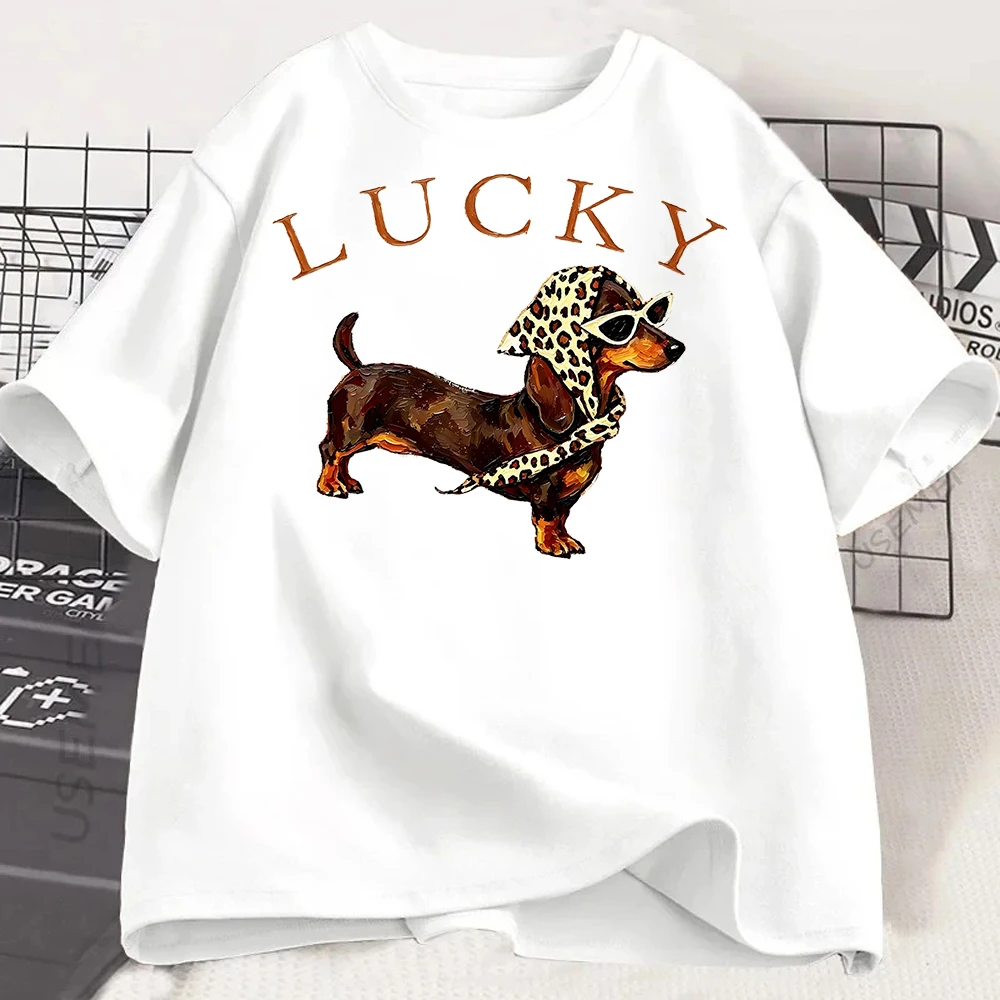 Fashion Dog Graphic T Shirt Women Sunglasses Puppy Print Tee Casual Summer Harajuku Cute Top Harajuku T Shirts Y2k Top