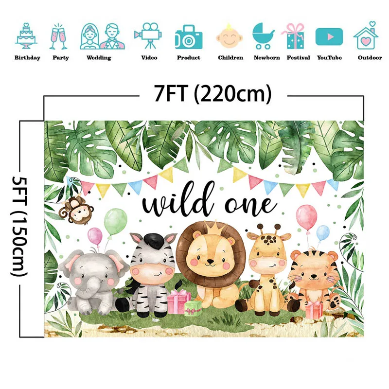 Tropical Jungle Safari Photography Backdrop Kids 1st Wild One Newborn Baby Birthday Party Family Portrait Background Photo Shoot