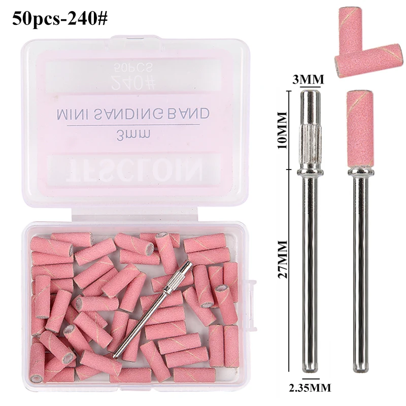 50pcs/box 3mm Mini Nail Sanding Bands With Mandrel Sets For Dead Skin Calluses Polishing Manicure Tool Grits #80#120#180#240 - view 3