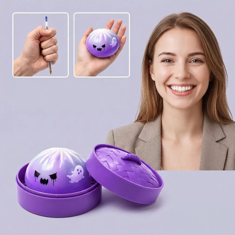Hot Sale Halloween Purple Simulation Steamer Buns Creative Decompression Pinch Toys Slow Rebound Playful Dumpling Festival Gifts