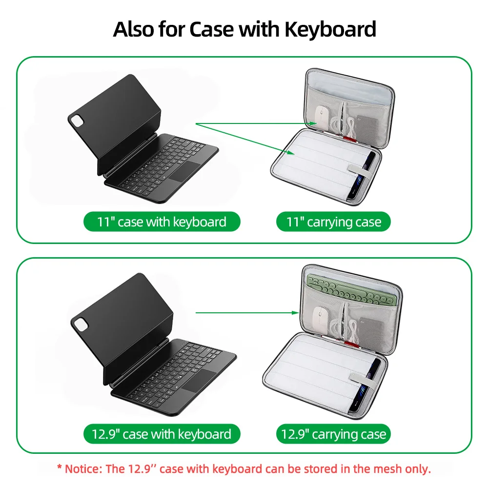 GOOJODOQ Professional Dual Compartment Tablet Magic Keyboard Travel Case Bag 11" & 12.9" Inch Tas Tablet Water Resistant - Hijau