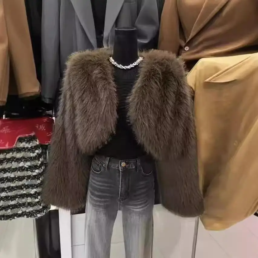 秋冬新作 スレ ウルトラオート ファーコート 人工毛皮 レディース トップス クロスボーダー awl Vネック ロングスリーブコート