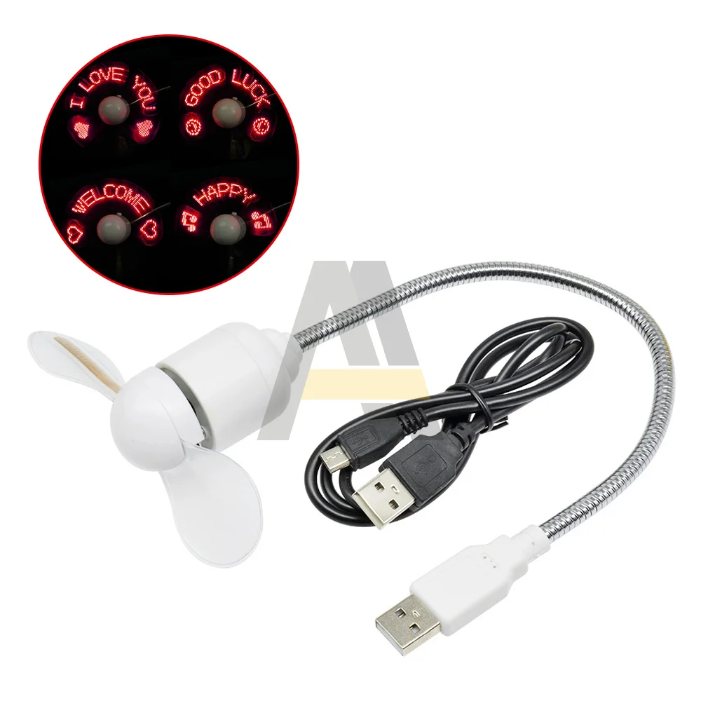 Mini USB Fan Flash Word Straight Plug LED DIY Word Fan Programming Computer Burning Fan red blue without clock function