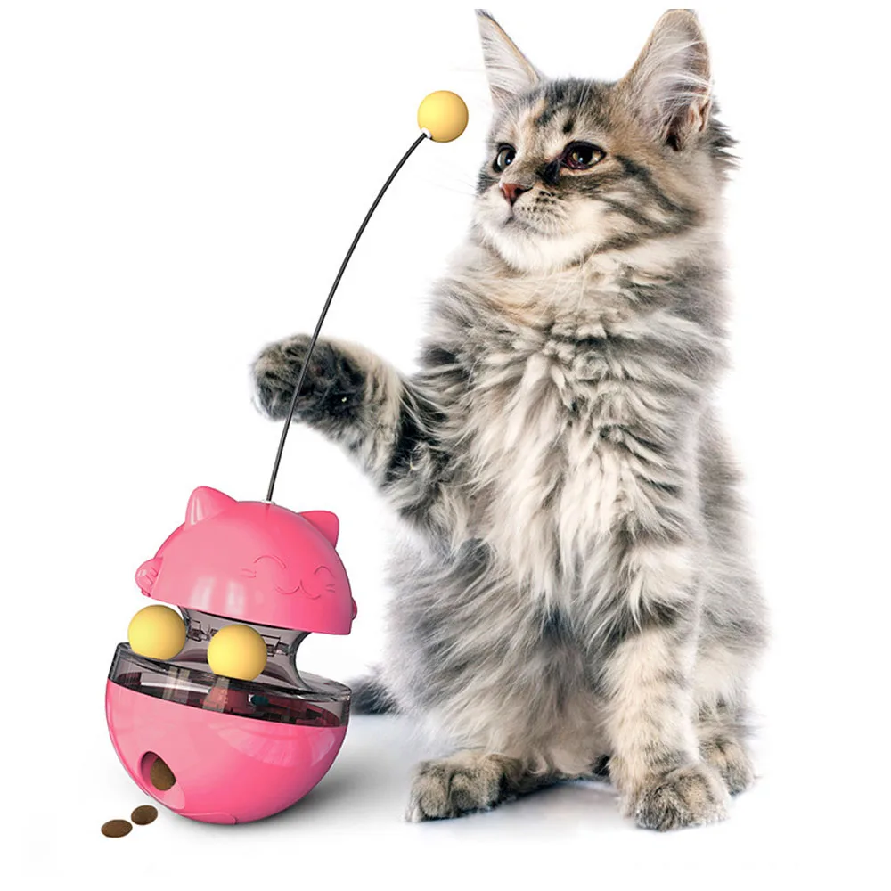 Funny Pet Cat Feeder Spinning Ball Toy Interactive Eating Food Leak Dispenser Cat Teaser Tumbler Pet Toys