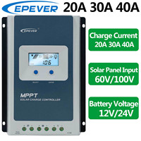 EPEVER 20A 30A 40A MPPT Solar Charge Controller Max PV Input 100V Battery Voltage 12V 24V Auto Identify