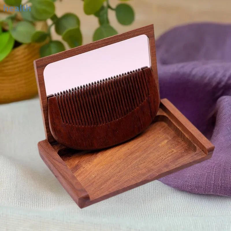 Set di specchi a pettine in legno 2 in 1, mini specchio pieghevole portatile vintage, specchio per trucco in legno di sandalo rosso, decorazioni per la casa e il viaggio