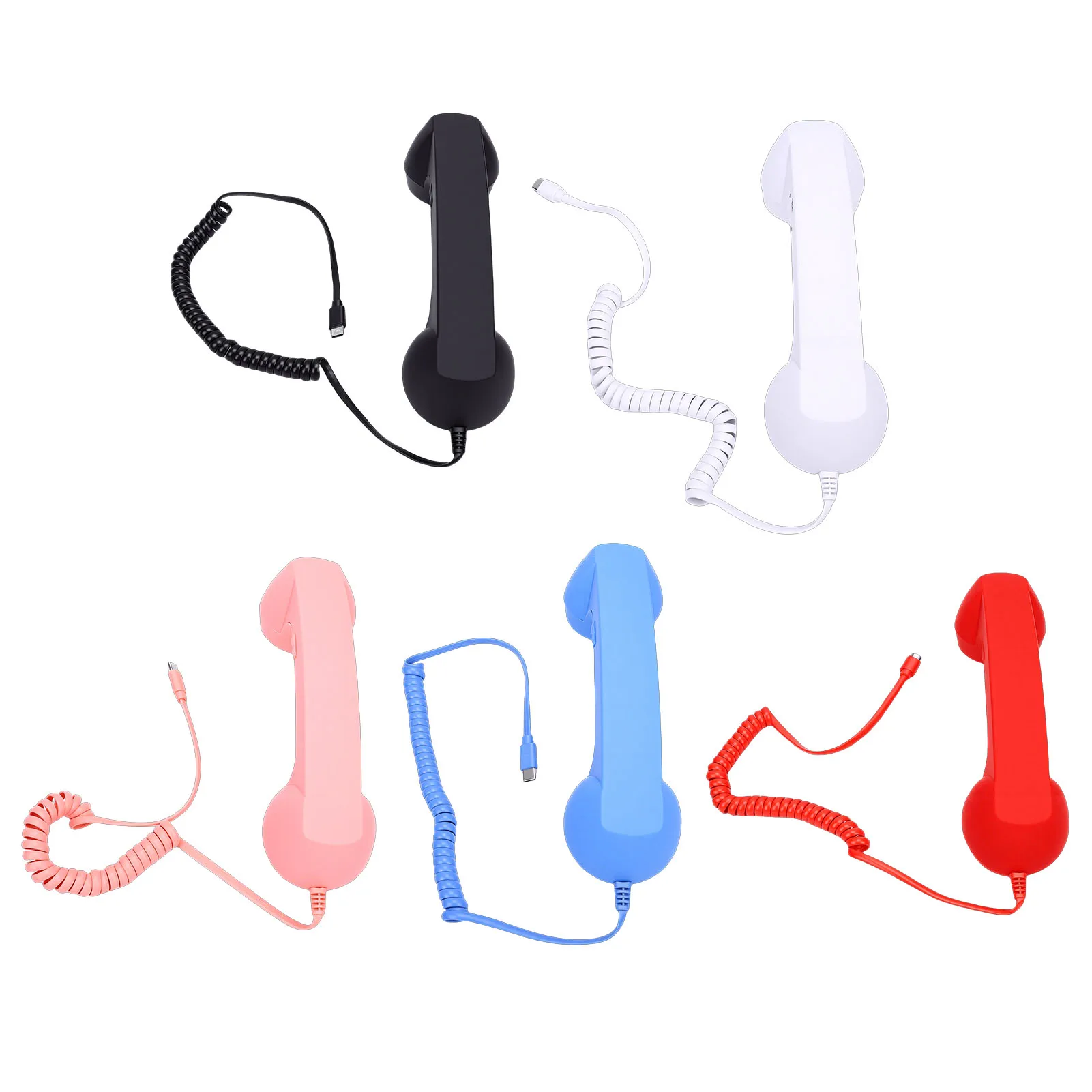 Retro Phone Handset Type C Wired Telephone Handset Handheld Receiver with Mic and Speaker for Conference Call