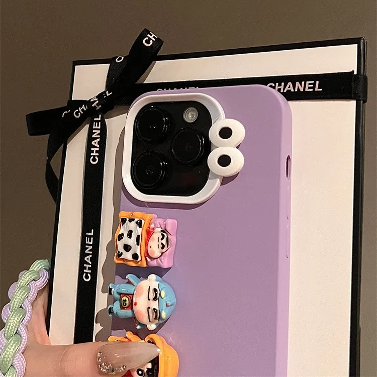 Kawaii تلوين شين تشان الغطاء الواقي آيفون 16 برو ماكس 15 14 13 الكرتون سيليكون لينة جراب هاتف مع شريط للرسغ #3