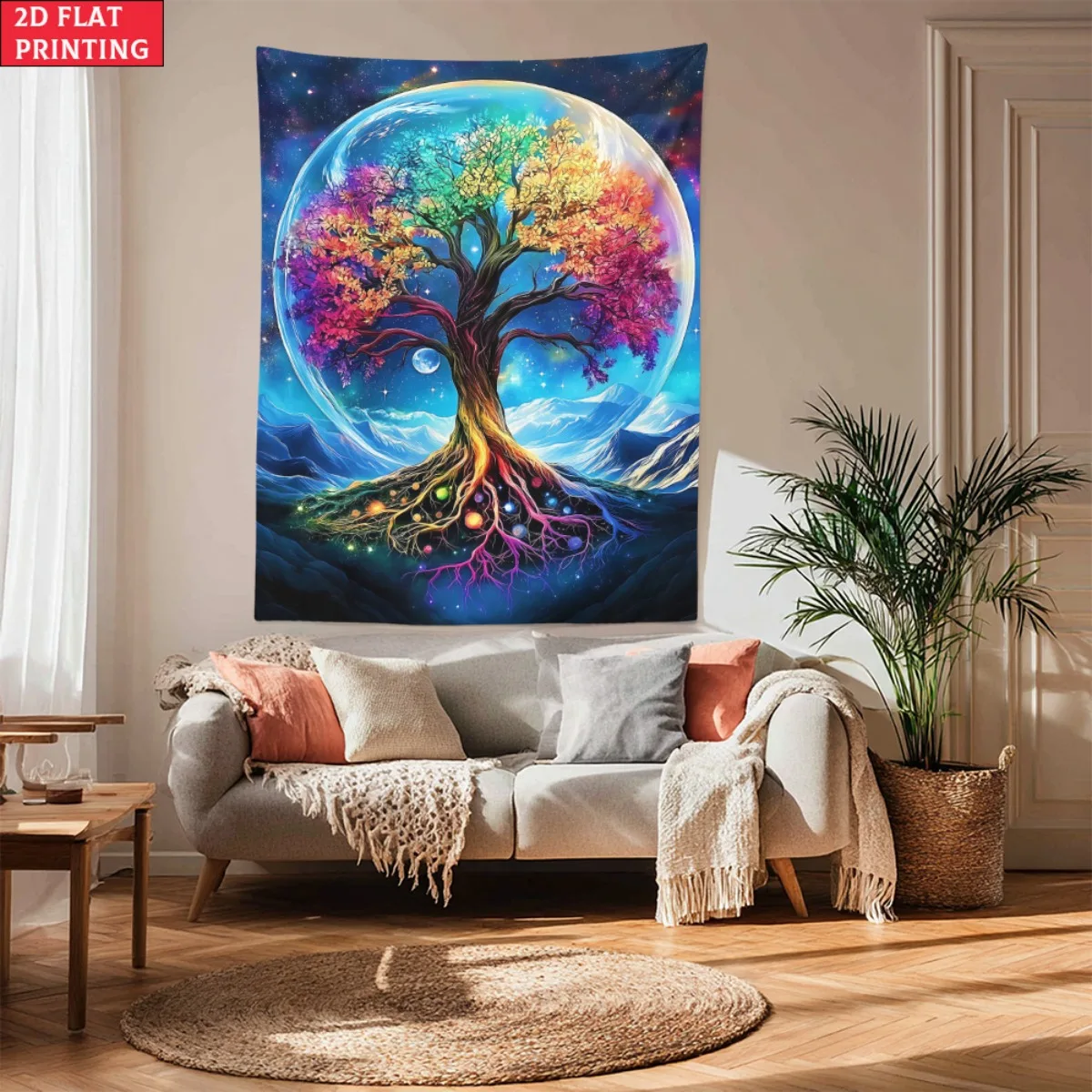 Cosmic tree of life galaxy space moon tapestry psychedelic wall art bohemian bedroom decor spiritual meditation room decoration