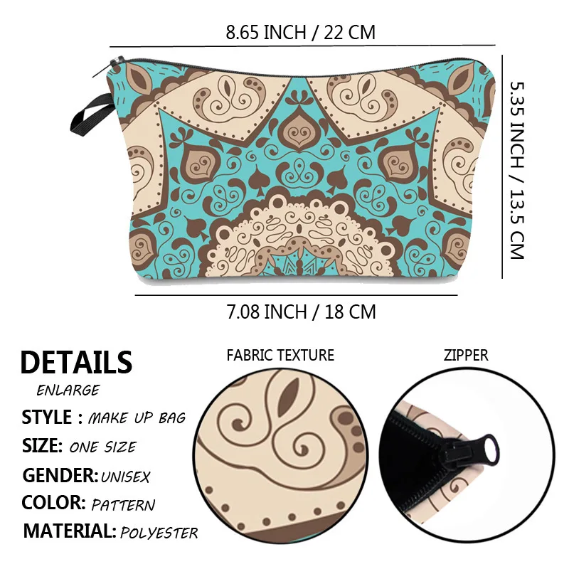 Borsa cosmetica per fiori Mandala per donna, borse per il trucco robuste con cerniera borsa da toilette borsa da viaggio per imballaggio accessori