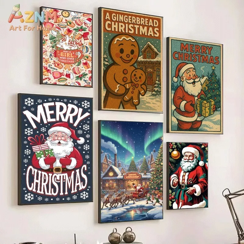 Gingerbread Man Christmas Collage Canvas Wall Art Xmas Winter Holiday Poster For Bedroom Living Room Home Background Decoration