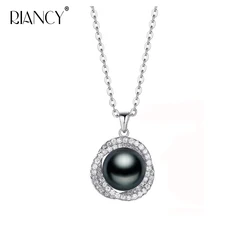 925 Silver Natural Freshwater Pearl Single Pendant For Women,Luxury Original Black Pearl Necklace Wife Mom Birthday Gift