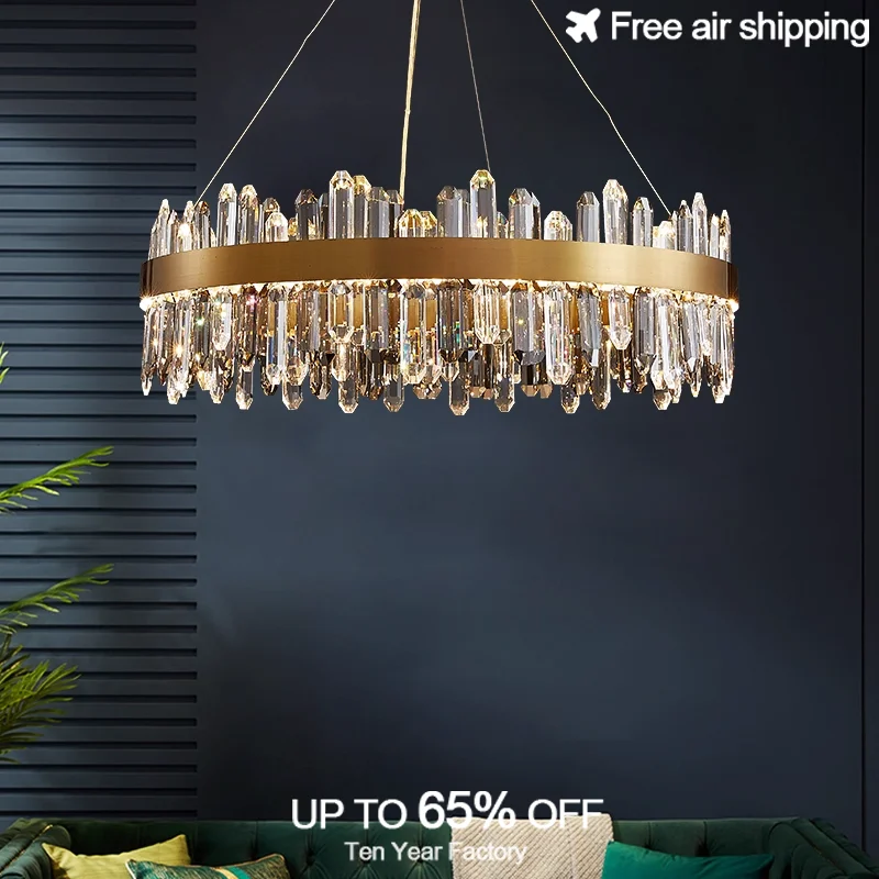 ثريا كريستال LED حديثة باللون الأسود والذهبي مع إضاءة تعليق بيضاوية مستديرة مع لمسة نهائية لامعة لسقف غرفة المعيشة