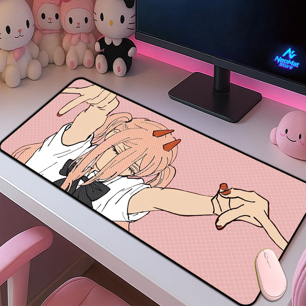 

Maus Pad Power Chainsaw Man Desk Mat 500x1000 Pc Decoration Large Office Carpet Gaming Setup Decoration Mouse Pad 70x30 Pink