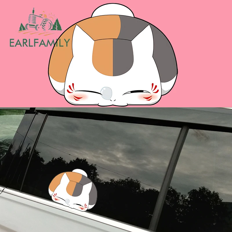 EARLFAMILY 13cm x 10.4cm Nyanko Sensei Cute Car Sticker Natsume Takashi Cartoon Chibi Cat Decal Waterproof Personality Graphics