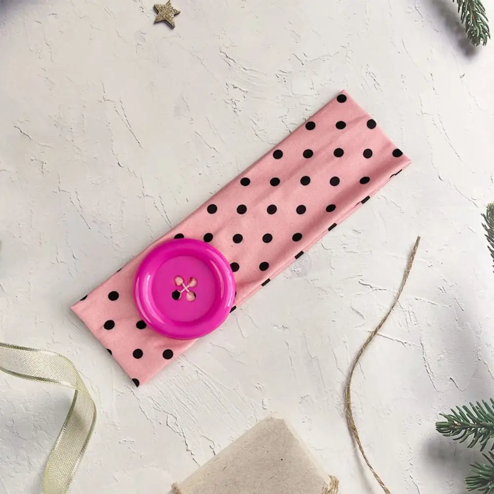 High Quality Large Button Button Hairband Colorful Sweet Style Polka Dot Headband Vintage Style Sweat Absorbing Retro Headband