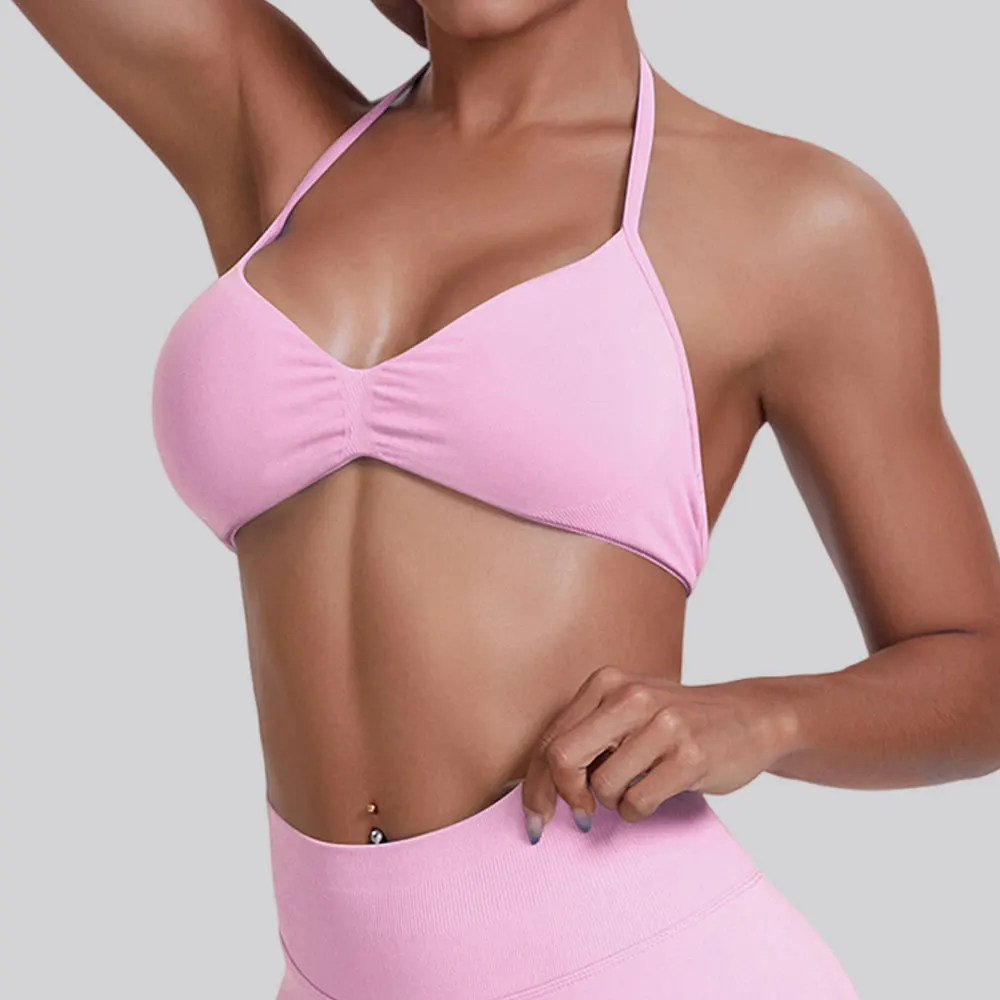 

Women Yoga Seamless Halter Top Impact Sports Bras Support Push-up Open Back Gym wear Fitness Push Up Yoga Bra Workout Underwear