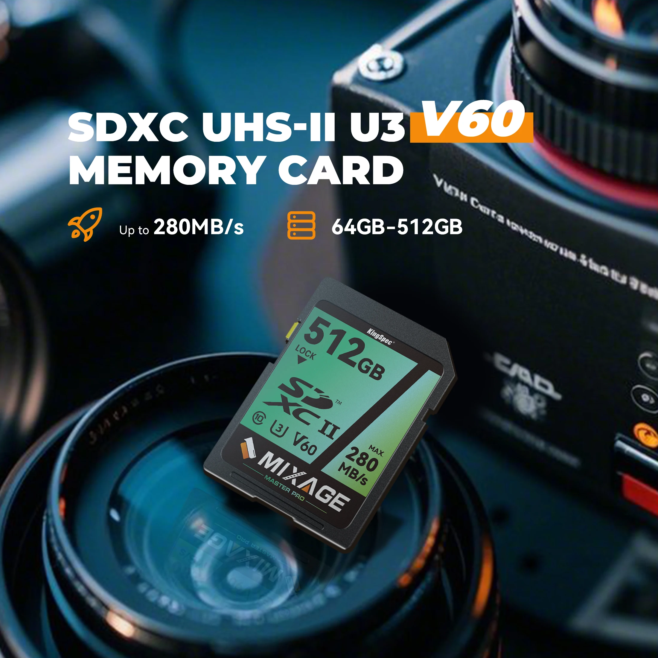 

KingSpec SD Card Class 10 V10 V30 V60 V90 U3 UHS-II 64GB 128GB 256GB 512GB SDHC SDXC High Speed 4K 8K Memory Card for Camera