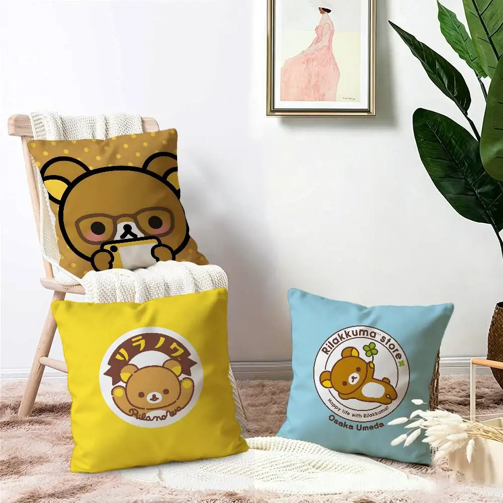 Popular Cute R-Rilakkumas Bear Pillow Covers Cartoon Sofa Decorative Home Double-sided Printing Short Plush Cute Cushion Cover