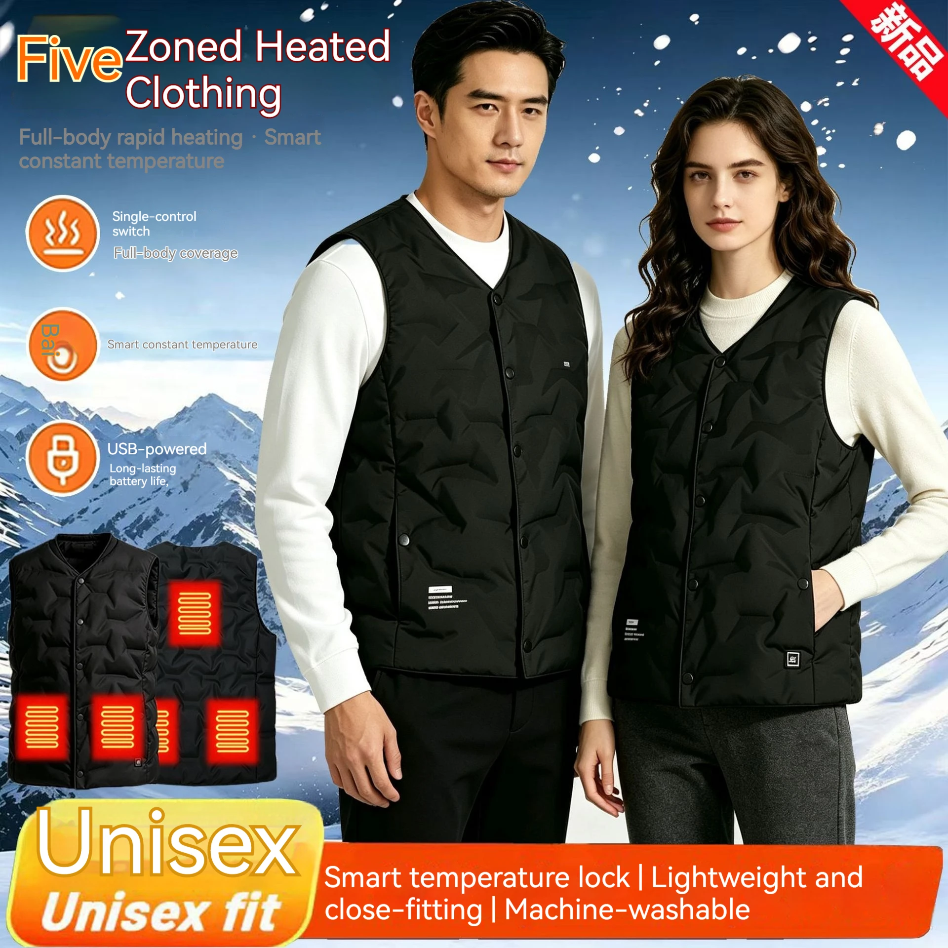 5-Heating-Zones-V-Neck-Quilted-Electric-Heated-Vest-Men-Women-USB-Charging-3-Gear-Temp-Control-Lightweight-Washable-Winter