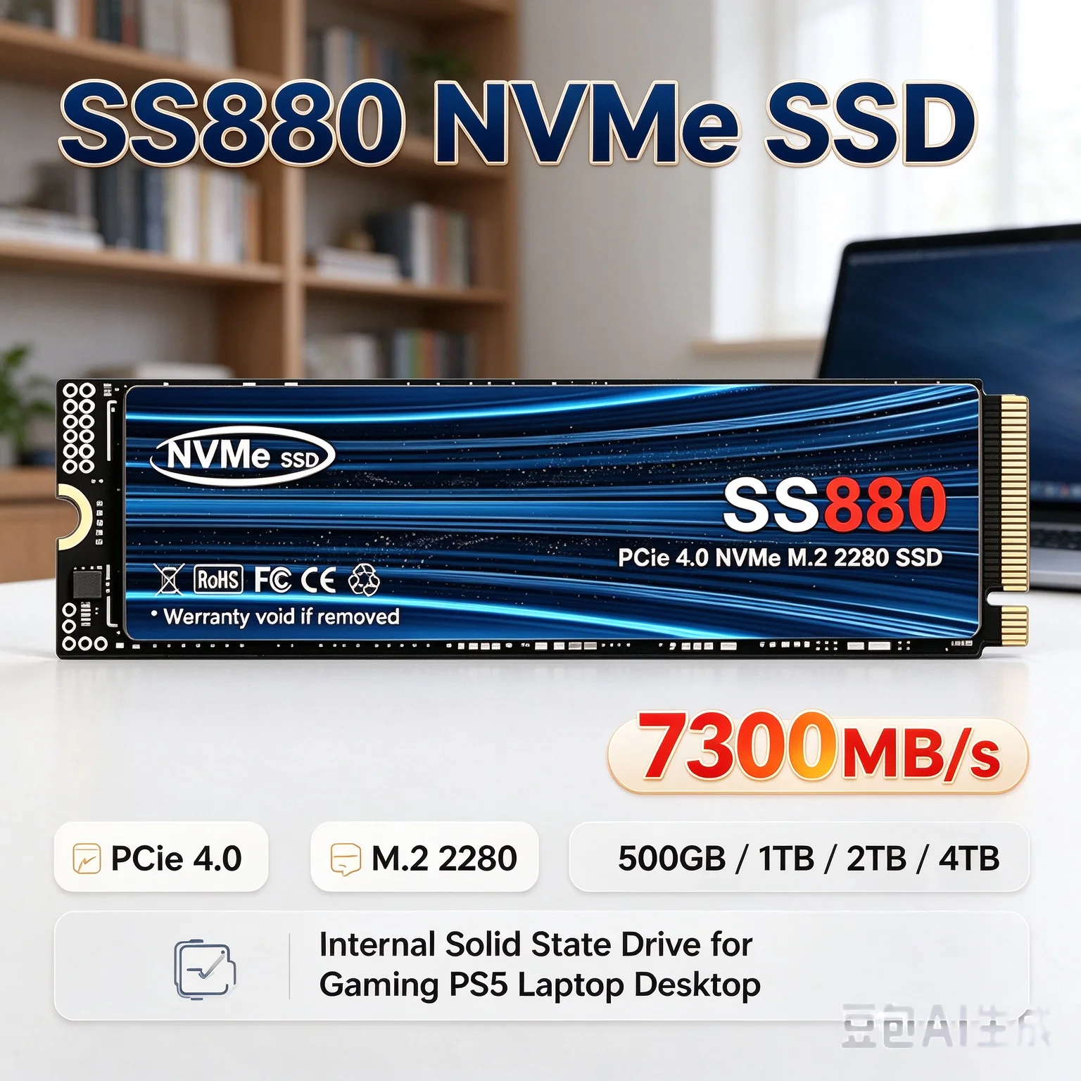 SS880 4TB Reliable Stable Built to Last NVMe SSD 7300MB/s PCIe 4.0 M.2 2280 Internal Drive PS5 Desktop Laptop Easy Install