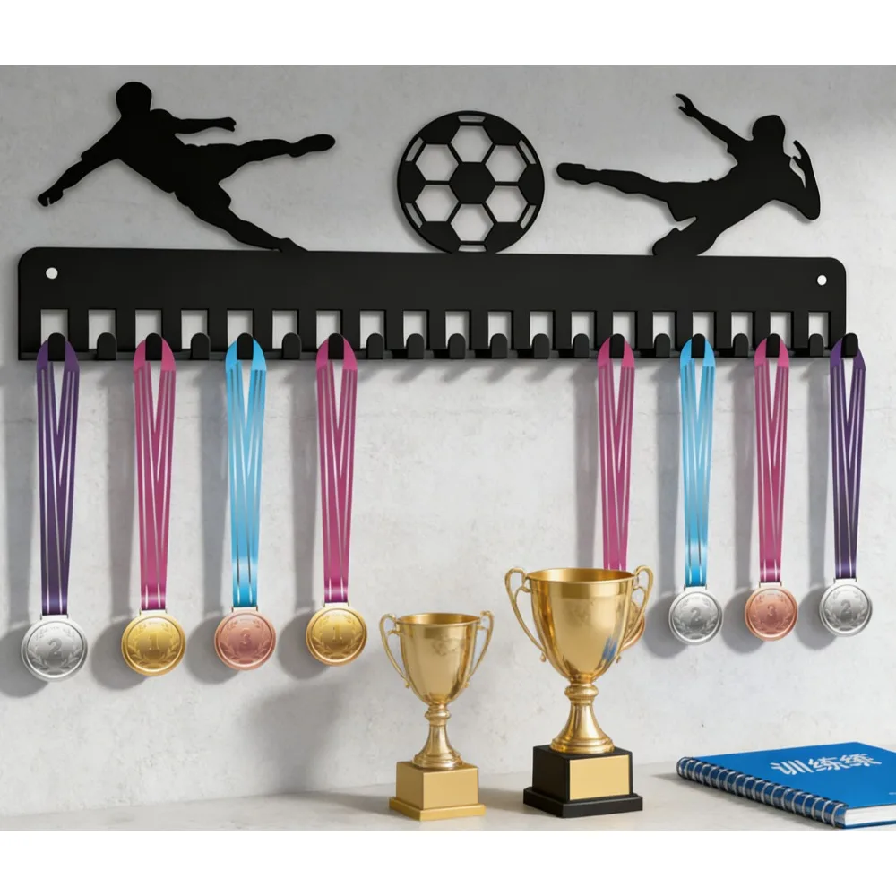 CIFBUY Metal Medal Display Rack 20 Hooks Soccer Football Wall Mount Athlete Award Organizer