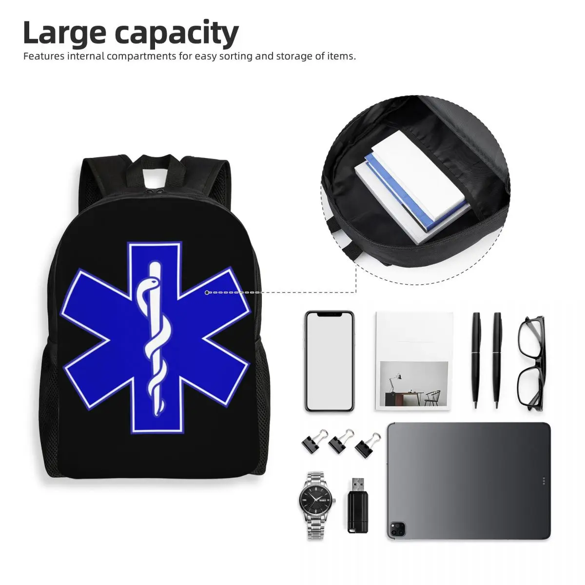 Emt Star Of Life zaino per uomo donna School College studenti Bookbag adatto a borse paramediche per Laptop da 15 pollici