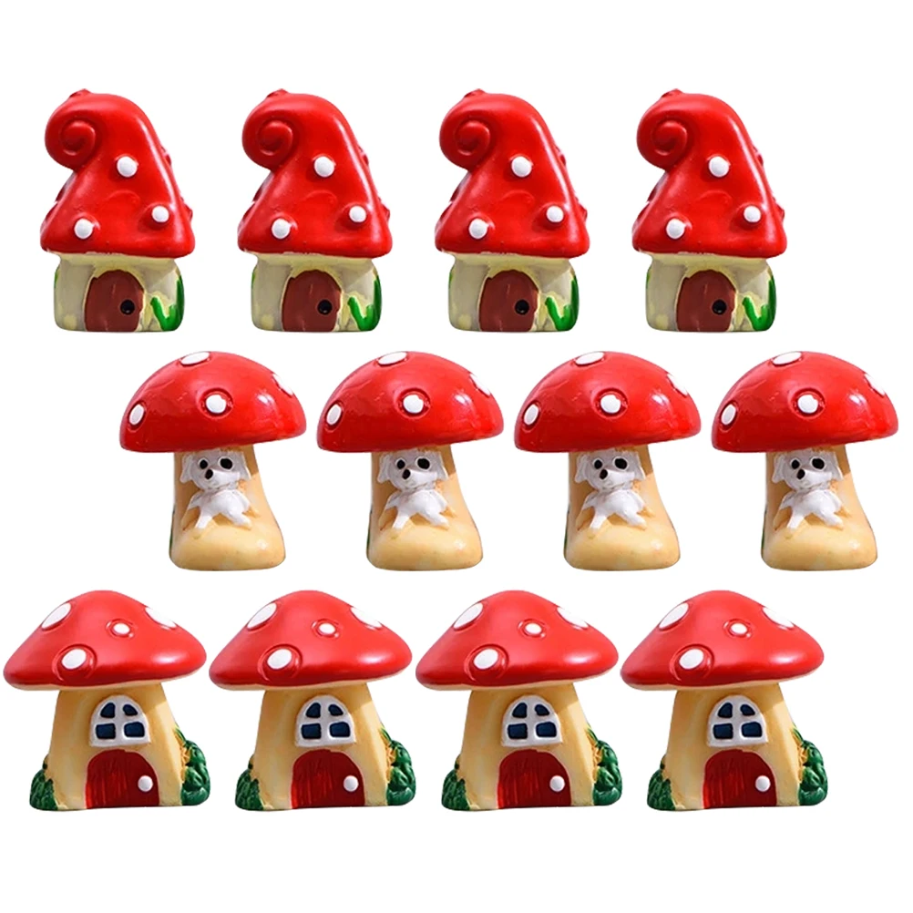 

12pcs Miniature Mushroom Crafts Resin Bonsai Decor Micro Landscape Ornament Garden Statue Simulation Accessories Figurines Tiny