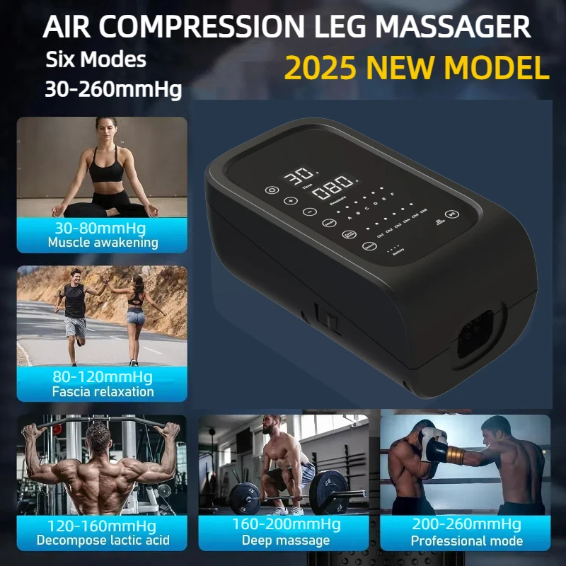6‑Chamber Leg Arm Waist Massager Lymph Drainage Rechargeable Air Compression Wellness Massage Device