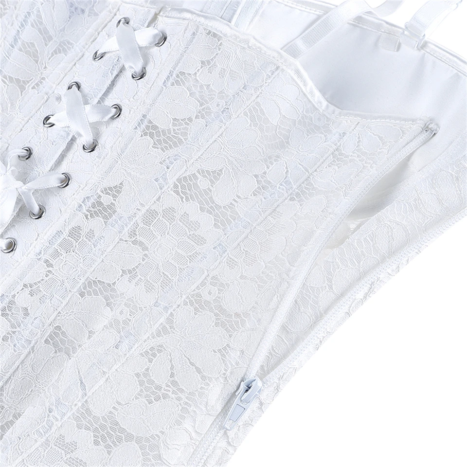 Wechery Damen Spitzenkorsett-Oberteil mit Reißverschluss vorne, Bustier, Taillenformer, Schnürung hinten, sexy Dessous, Y2K Gothic Camisole Tanktops – Detail 13