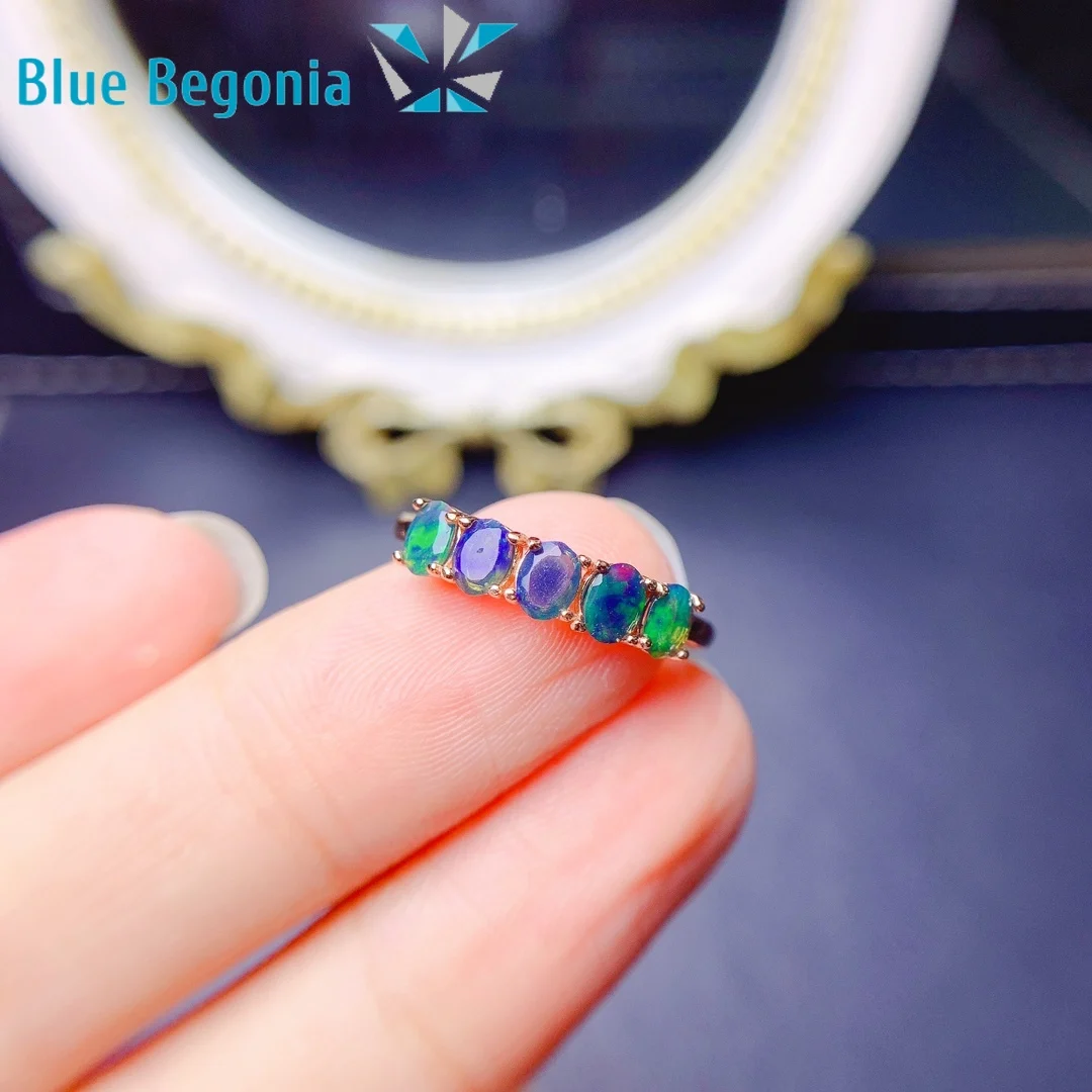 

Natural Australia Black Opal Ring 925 Sterling Silver 5pcs 3*4MM Gemstone Jewelry for Women Wedding Engagement Gift