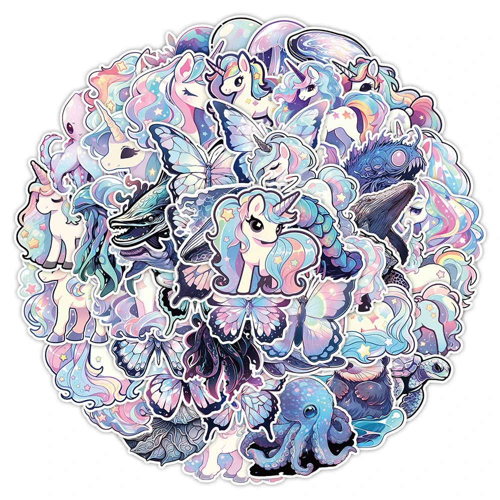 

10/30/50pcs Holographic Laser Unicorns Stickers DIY Art Butterflies Sticker Suitcase Wall Phone Skateboard Bike Kid Toys Decal