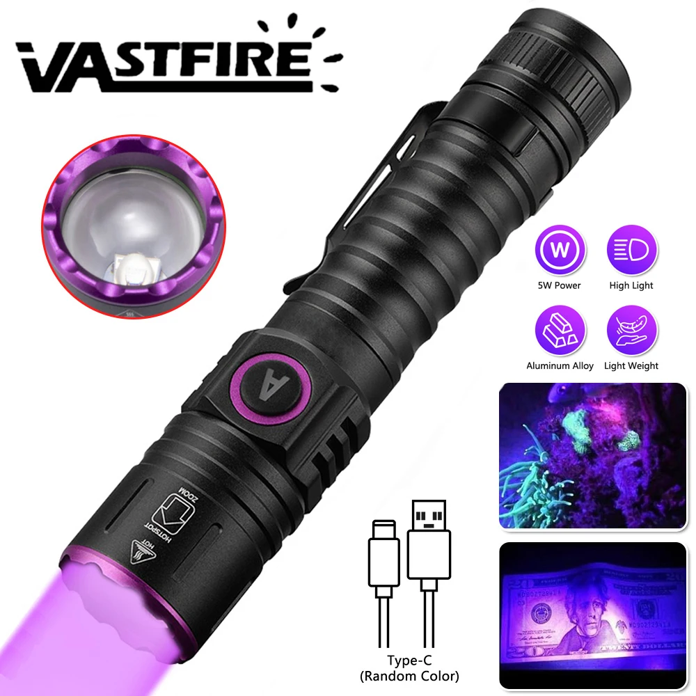 365nm/395nm UV Flashlight High power Blacklight Torch Invisible Ink Marker Cat Urine Tinea Ore Money Scorpion Fluorescence Light