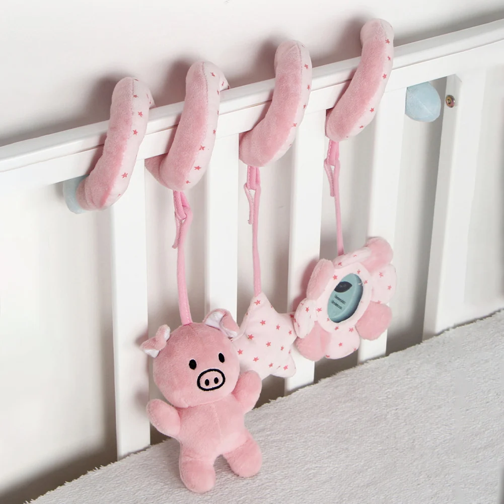 Berço de bebê pendurado brinquedos ao redor da cama, atividades espirais pendurados berços carrinhos brinquedos, melhorar a coordenação olho-mão para bebês