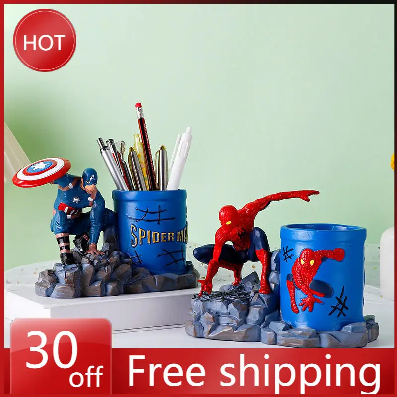 

Marvel Avengers SpiderMan Steve Rogers Anime Figure Super Hero Periphery Pen Holder Collectible Model Figure Birthday Gift Toys