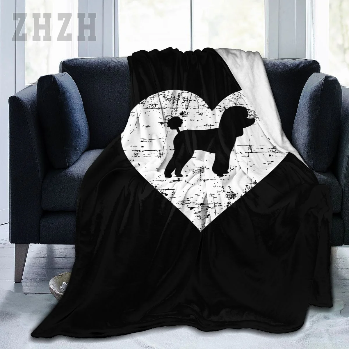 Blanket Vintage Poodle Dog Heart Flannel Multifunction Outdoor Camping Sofa Cover Keep Warm