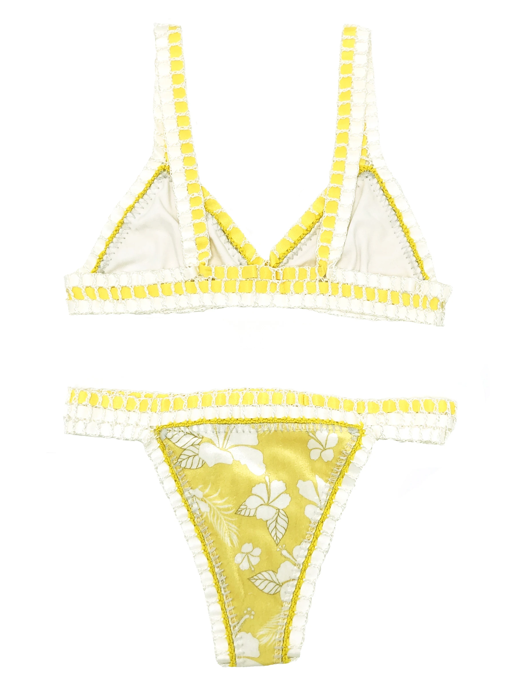 Women Yellow Velvet Bikini Sexy Crochet Swimwear String Micro Bikinis Set Triangle Bathing Suit Luxury Floral Swimsuit For Kinii