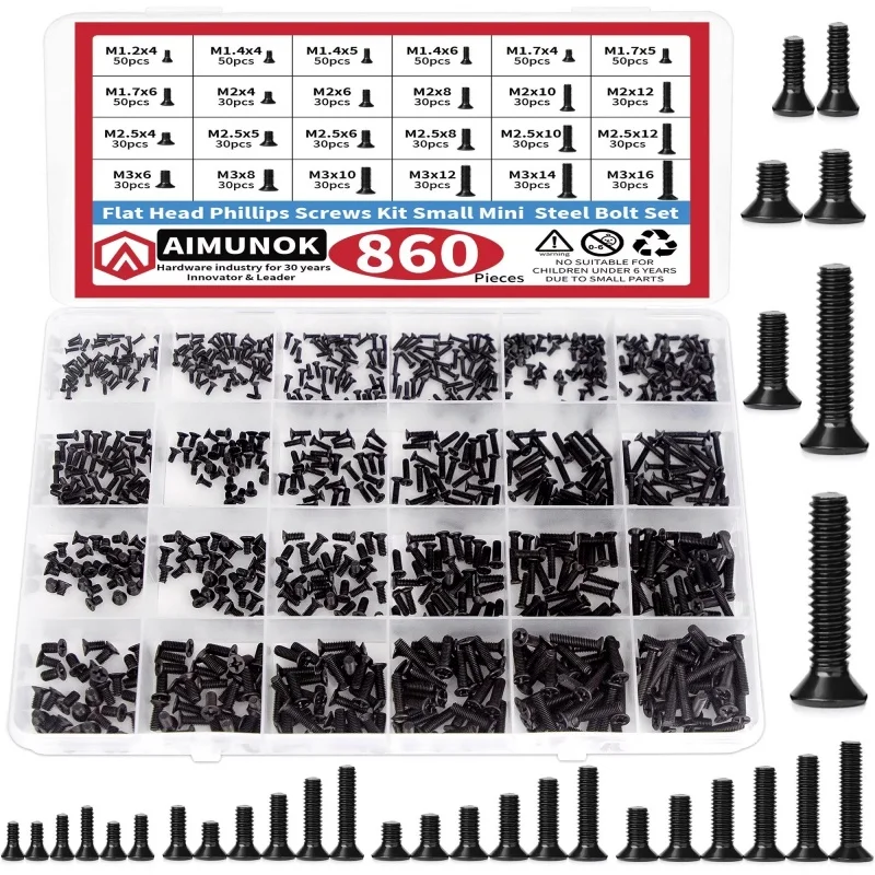 860PCS Black Mini Computer Screw Set M1.2 M1.4 M2 M3 Micro Eyeglass Screw Small Computer Repair Tool Kit