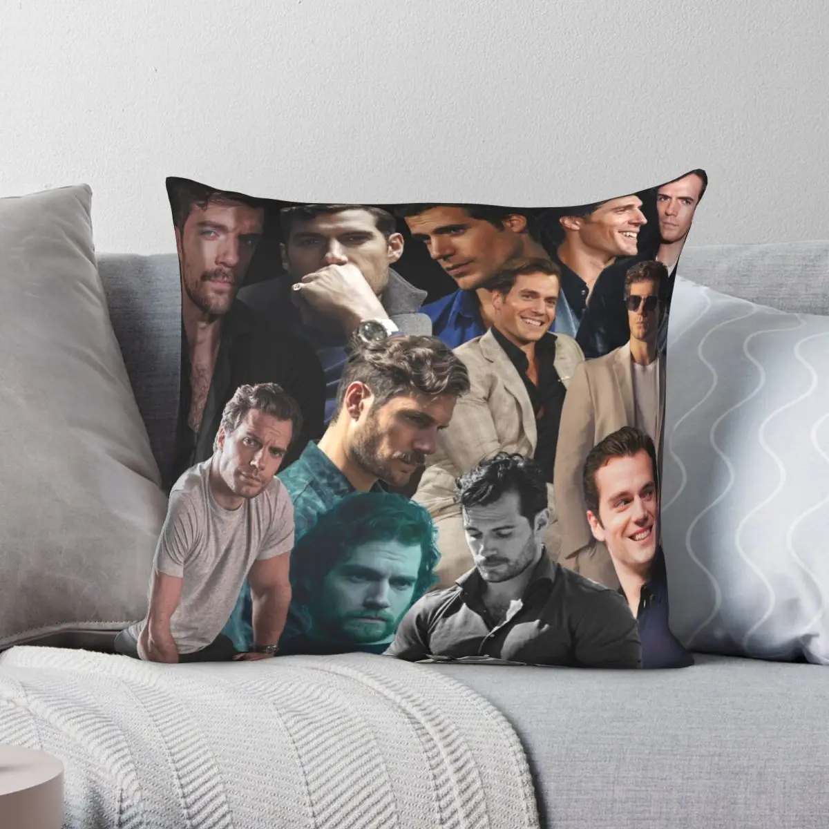 Henry Cavill Collage Square Pillowcase Polyester Linen Velvet Printed Zip Decor Sofa Cushion Case 18