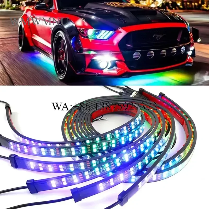 Wmwmnu for Chasing RGB Car Underglow Lights Dual Rows Accent Strip Kit IP68 Waterproof Exterior Light with APP Remote Control