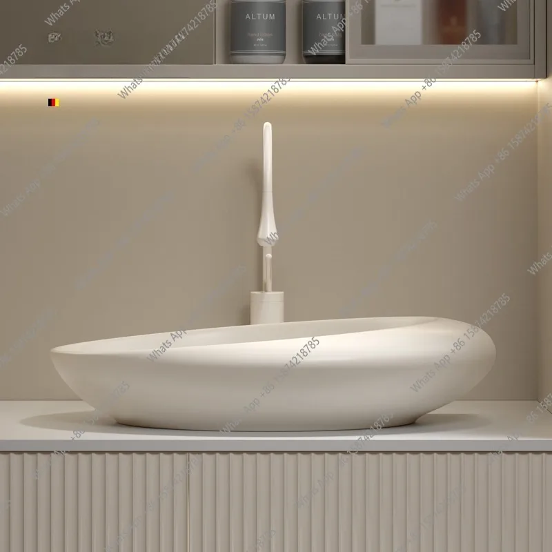 

Кремовый ветровой настольный умывальник, художественный умывальник, столешница специальной формы, ванная комната, персонализированная ручная стирка, овальная