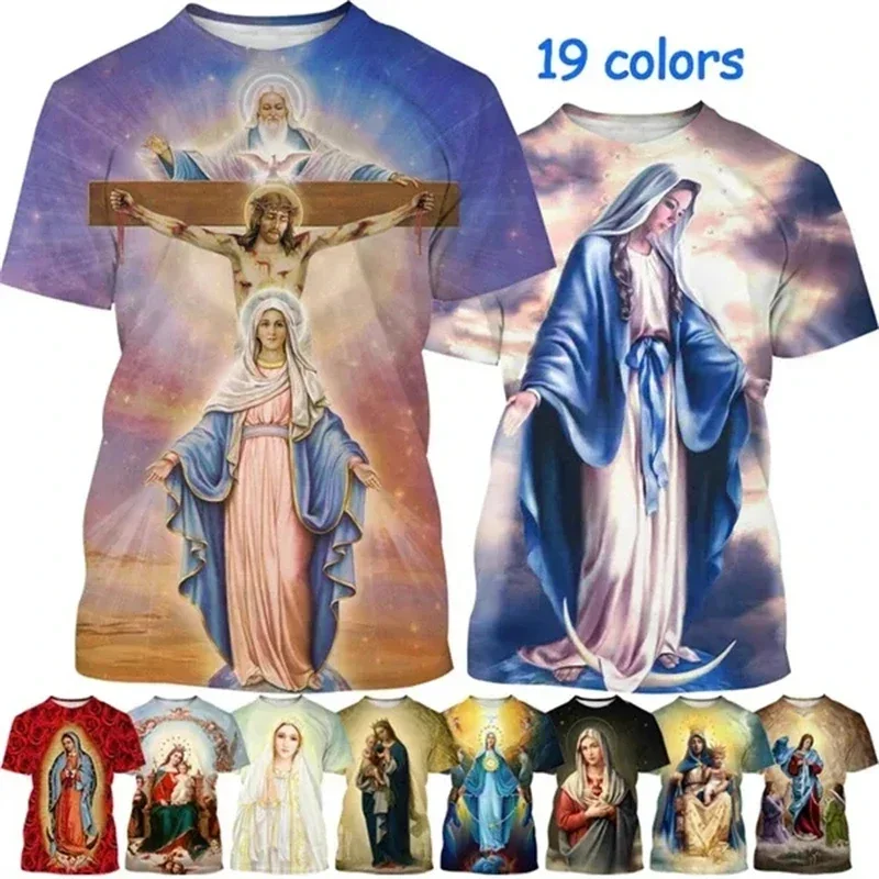 Men's T-shirts New Summer Christian Virgin Mary 3d Printing Men's and Women's T-shirts Casual Oversized Short-sleeved T-shirts