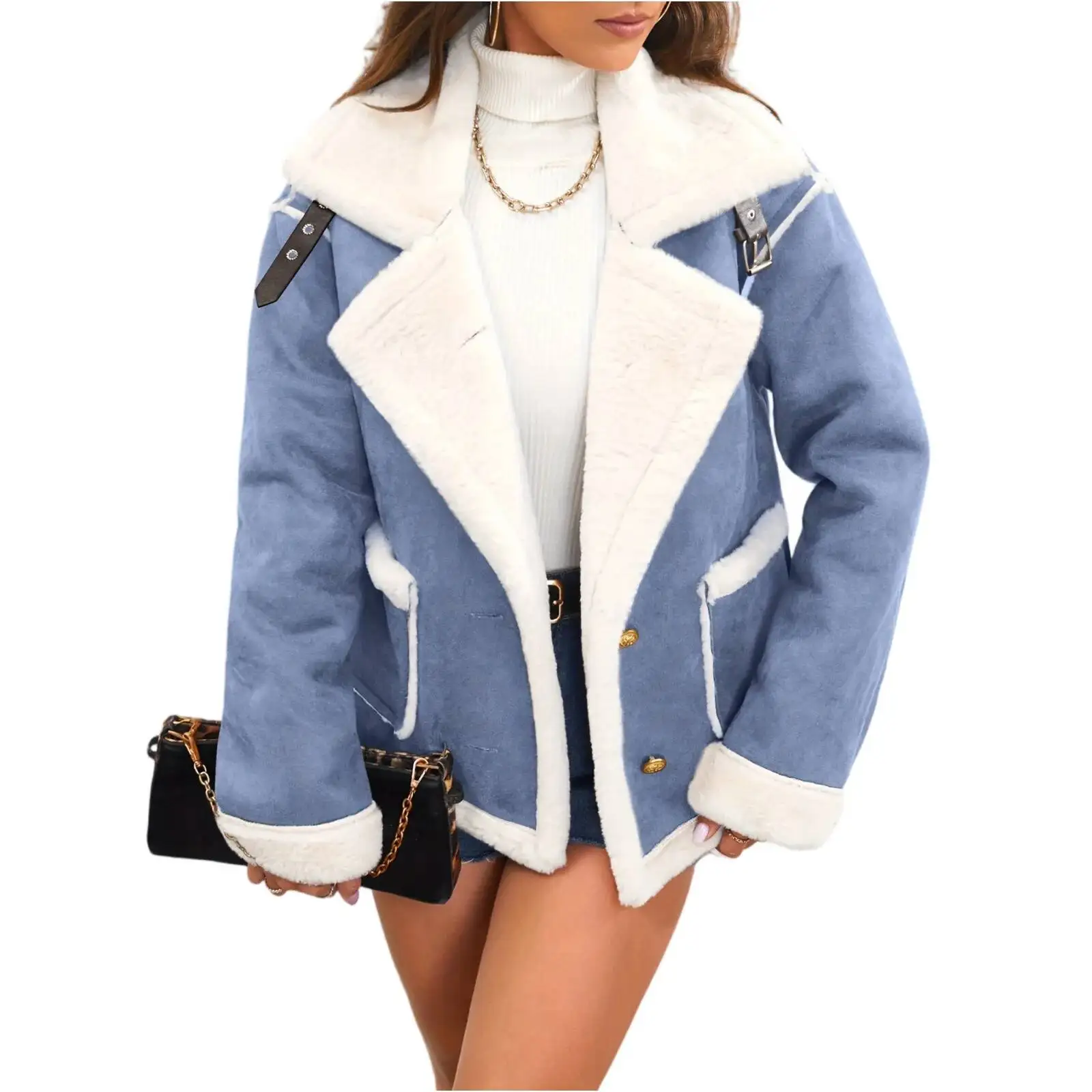 Women Winter Plush Jackets Simple Casual Lapel Coat With Button Pocket Female Elegant Fashion Temperament Cozy Comfort Coats