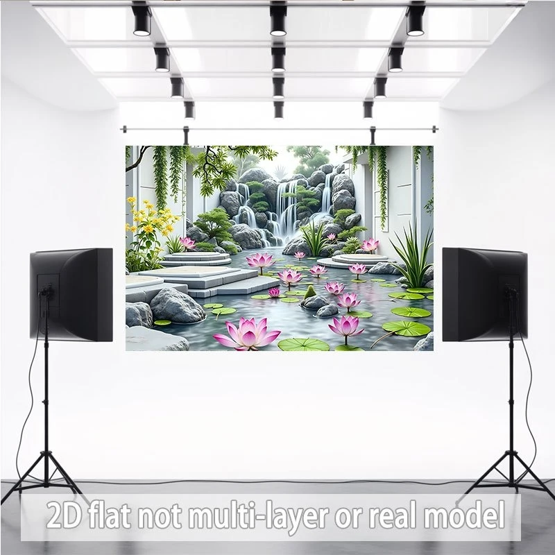 Zen Garden Tapestry Serenity Waterfall and Lotus Flower Decoration Party Room Decoration Polyester Fiber Wall Hanging
