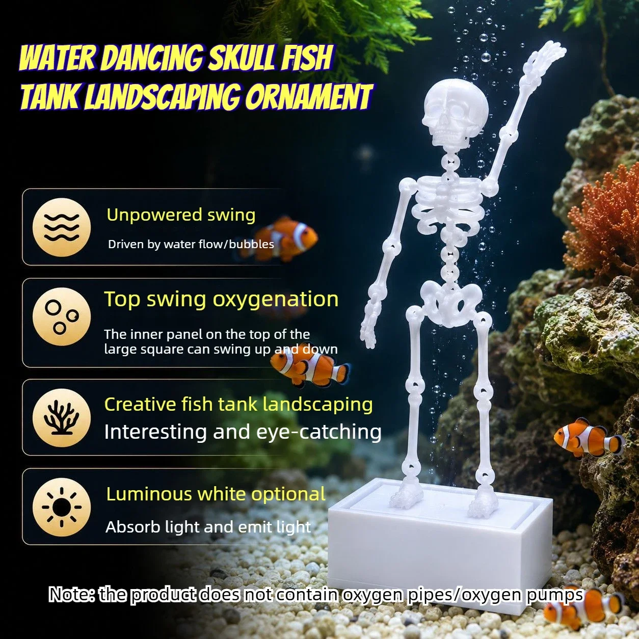 3D-gedruckte Fischbecken-Skelett-Dekoration, gotisches tanzendes Skelett, pneumatisches Modell für Fischbecken, Aquarium-Zubehör – Detail 1