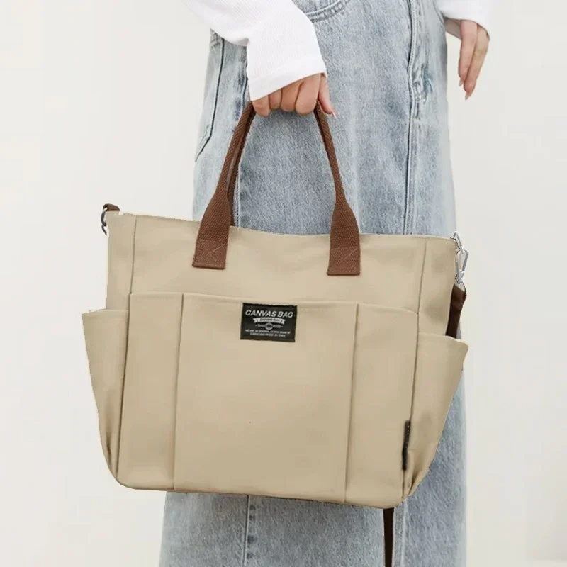 Bolso de lona para mujer, bolso portátil inclinado de hombro Horizontal de gran capacidad para estudiantes, sencillo