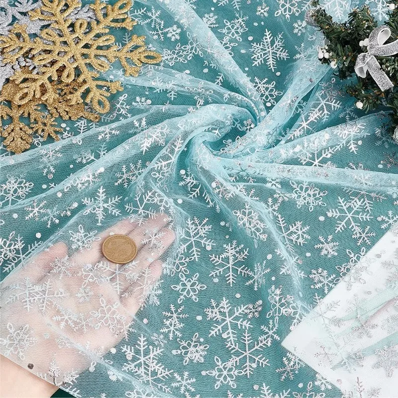 Schneeflocke Silber folie Mesh Stoff 1,7 Yards Aqua Nylon Tüll Stoff Rollen transparenten Stoff für DIY Tutu Rock Geschenk Bogen Hochzeit