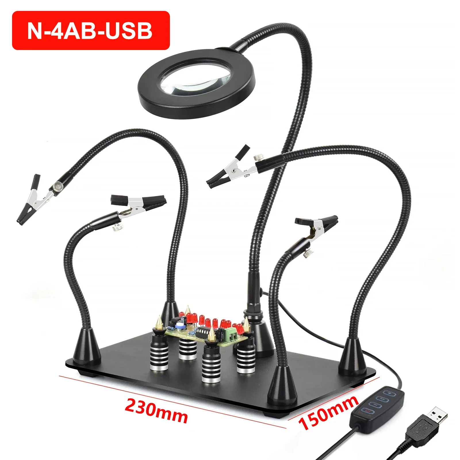 NEWACALOX PCB Fixture Clips Soldering Holder Third Hand Tool Magnetic Flexible Helping Hands with 3X LED Illuminated Magnifier