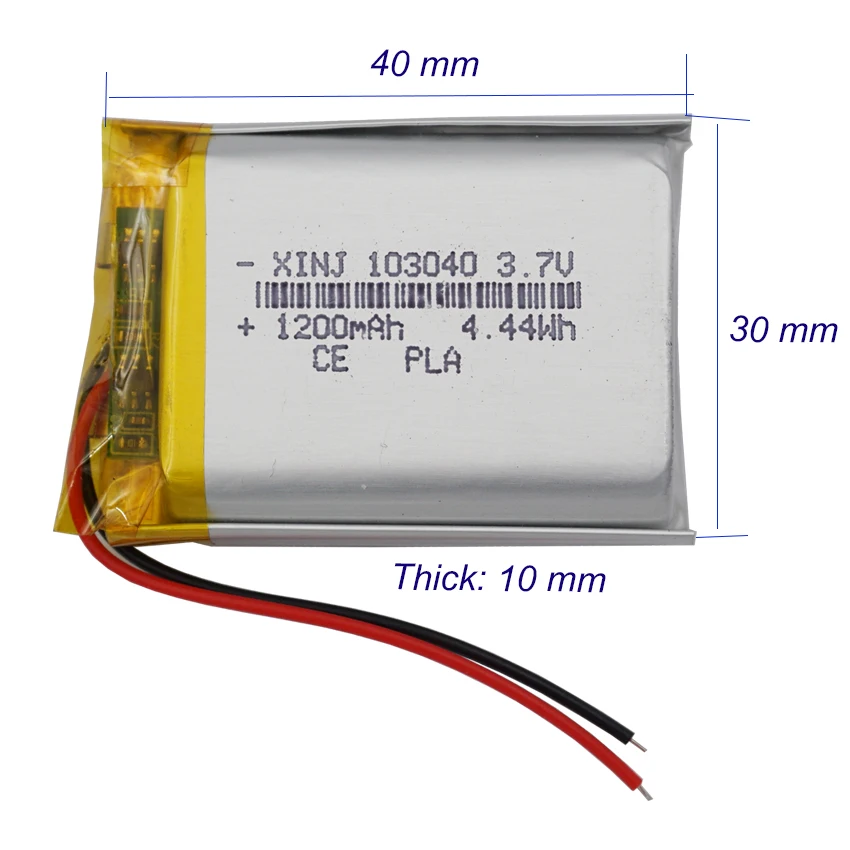 3.7V 1200mAh 4.44Wh Lipo Replacement Rechargeable Li ion Battery 103040 For Bluetooth Device GPS DVD Camera Driving Recorder LED