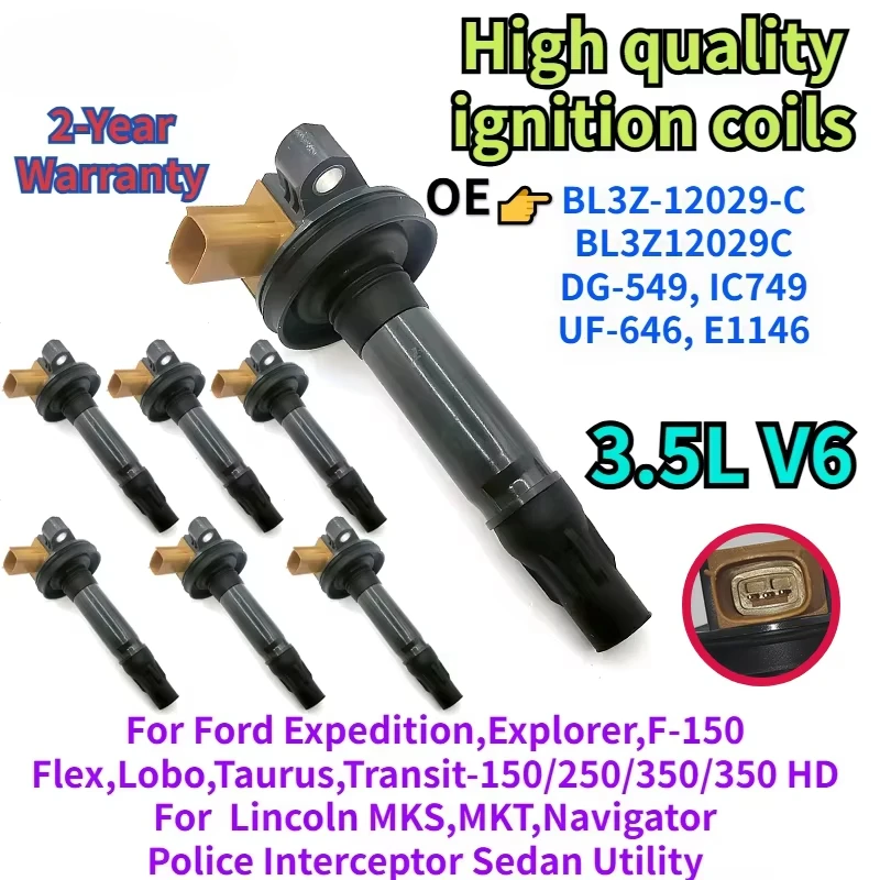 1Pcs Car Ignition Coil DG-549 BL3Z-12029-C BL3E-12A375-CC UF646 for Ford F-150 Explorer EcoBoost Lincoln 3.5L V6 Ignite Systems